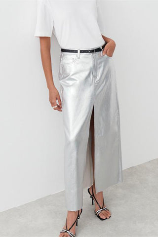 Sleek Metallic Maxi Skirt
