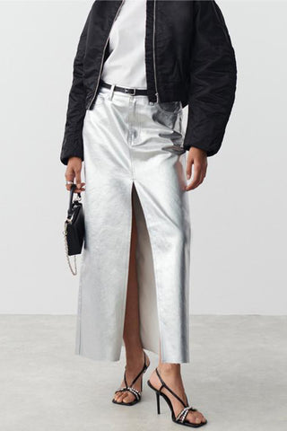 Sleek Metallic Maxi Skirt