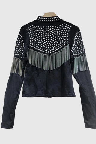 Studded Fringe Zip-Up Blazer