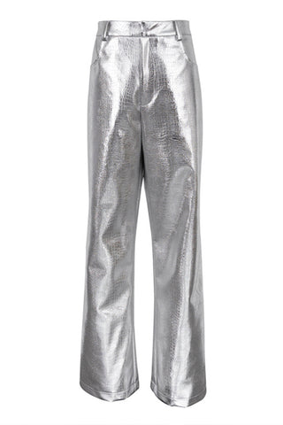 Glossy Crocodile-Pattern Casual Pants