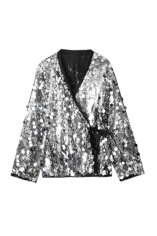 Sequin Wrap Top with Tie Detail