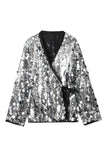 Sequin Wrap Blouse with Tie Waist
