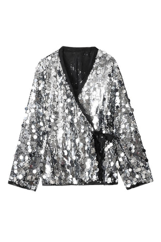 Sequin Wrap Blouse with Tie Waist