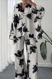 Buttoned Floral Print Pants Set