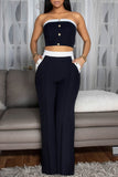Button-Front Tube Top and High-Waist Pant Set