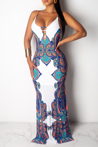 Strappy Paisley Bodycon Dress