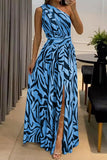 One-Shoulder Zebra Print Maxi Dress