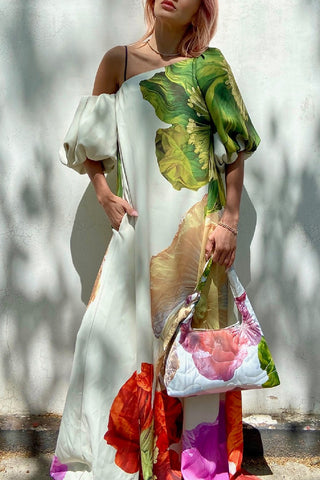 Artistic Floral Print Casual Dress
