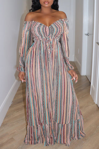 Off-Shoulder Patterned Maxi Dress