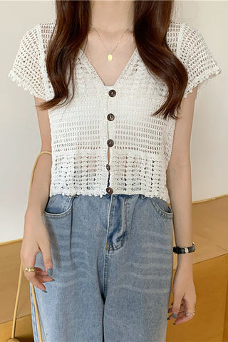 Button-Front Crocheted Blouse