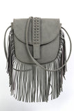 Fringe Shoulder Bag with Decorative Stitching