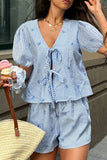 Striped Tie-Front Casual Set