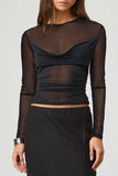 Sheer Long-Sleeve Blouse with Draped Front