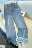 Lace Hem Straight Jeans