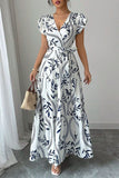 V-Neck Floral Casual Maxi Dress