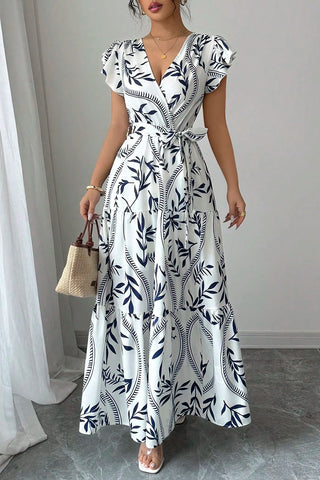 V-Neck Floral Casual Maxi Dress