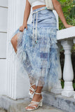 Layered Tulle Denim Skirt