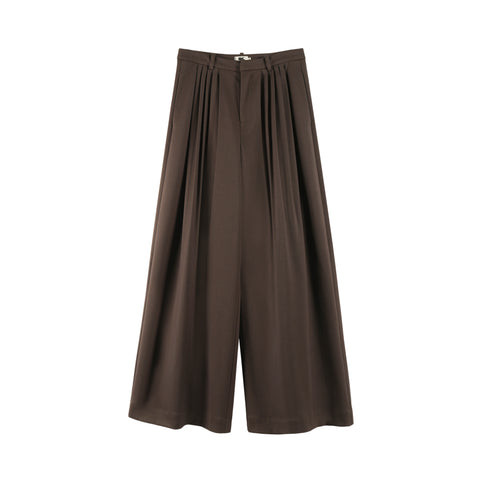 Pleated Draped Wide-Leg Trousers