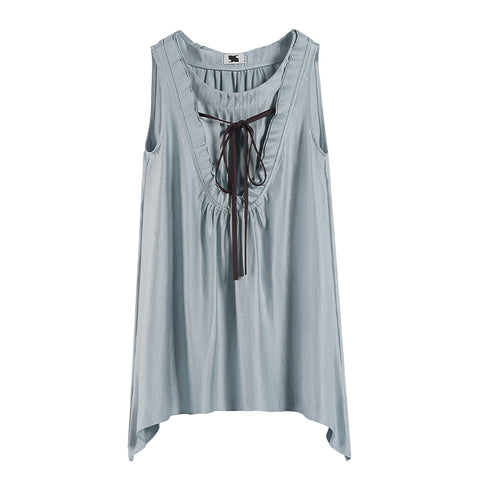 Ruffle Trim Sleeveless Tunic Blouse