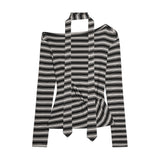 Striped Long Sleeve Top with Tie Detail