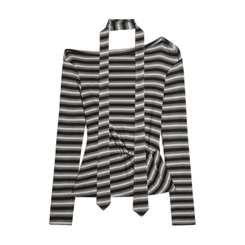 Striped Long Sleeve Top with Tie Detail