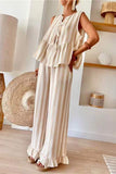 Striped Sleeveless Pants Set
