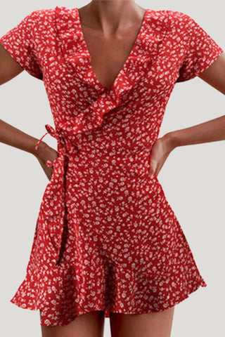 Ruffled Wrap V-Neck Casual Dress