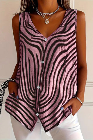 Button-Front Tank with Graphic Pattern