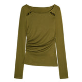 Ruched Long Sleeve Top with Gold Accent