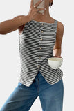 Button-Front Striped Tank Top