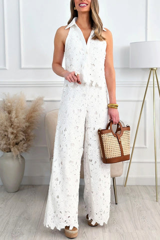 Floral Lace Wide-Leg Pants Set