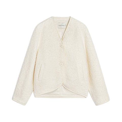 Button-Front Cropped Woolen Jacket