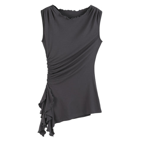 Elegant Ruched Sleeveless Top with Ruffled Detail