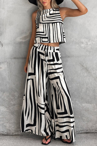 Geometric Print Wide-Leg Pants Set