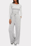 Long Sleeve Top and Wide-Leg Pants Set