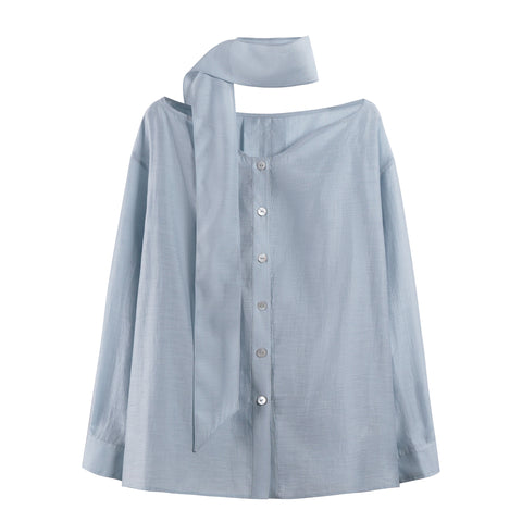 Pearl Sheen Tie-Neck Blouse