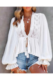 Lace Trim Balloon Sleeve Blouse