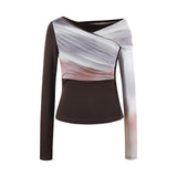 Color-Block Draped Long-Sleeve Top