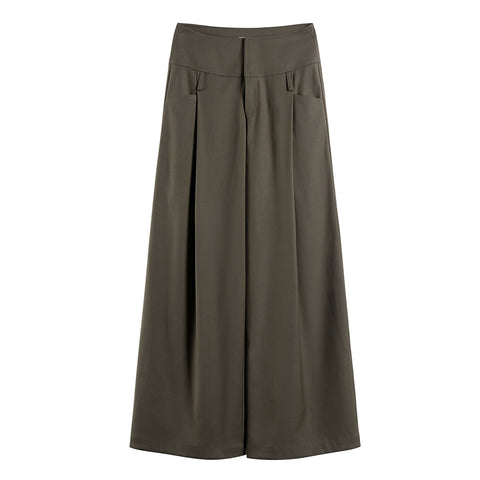 Pleated Low-Waist Wide-Leg Trousers