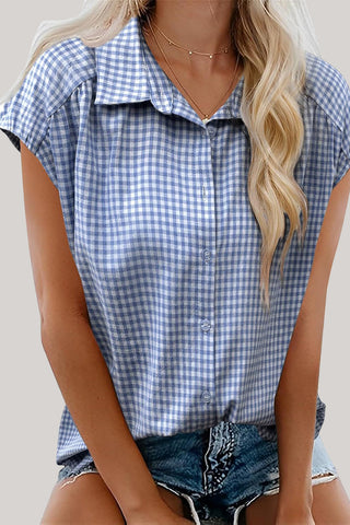 Gingham Check Button-Down T-Shirt