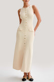 Sleeveless Button-Front Maxi Dress