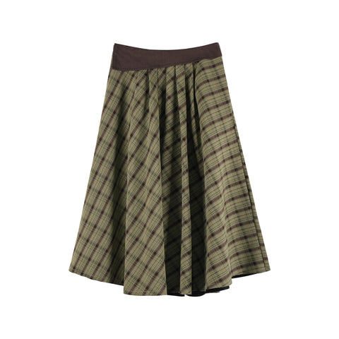 Pleated Plaid Midi Skirt