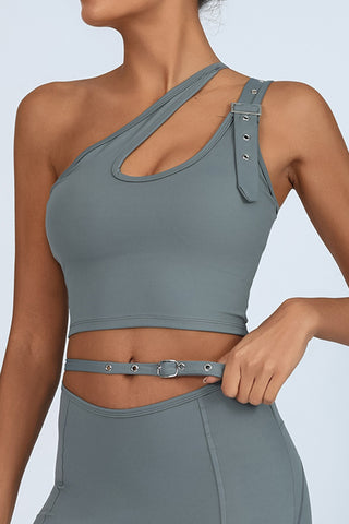 One-Shoulder Buckle Detail Crop Top