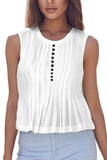 Sleeveless Pleated Blouse with Button Detail