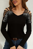 Strappy Embellished Shoulder T-Shirt