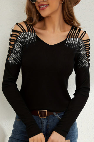Strappy Embellished Shoulder T-Shirt