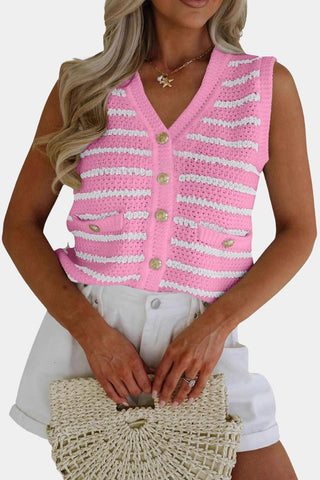 Striped Button-Front Cropped Tank Top