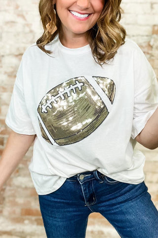 Sequined Football Graphic T-Shirt