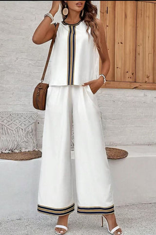 Striped Sleeveless Wide-Leg Pants Set