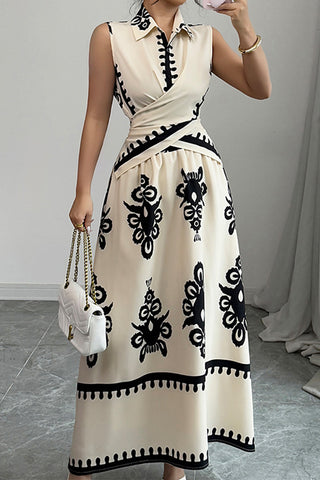 Patterned Sleeveless Midi Dress